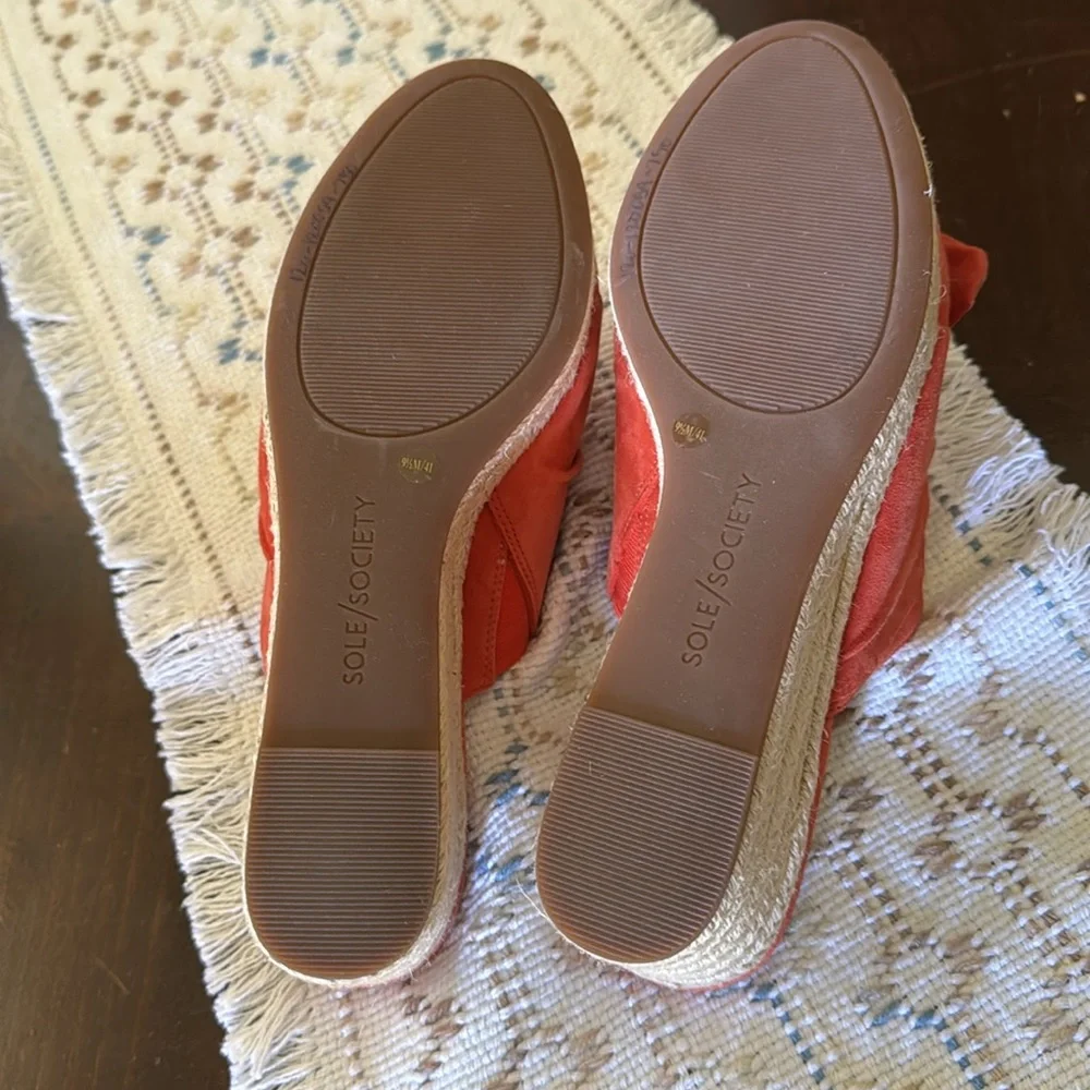Sole Society Carima Leather Orange Wedge Sandals for Women Size 9.5